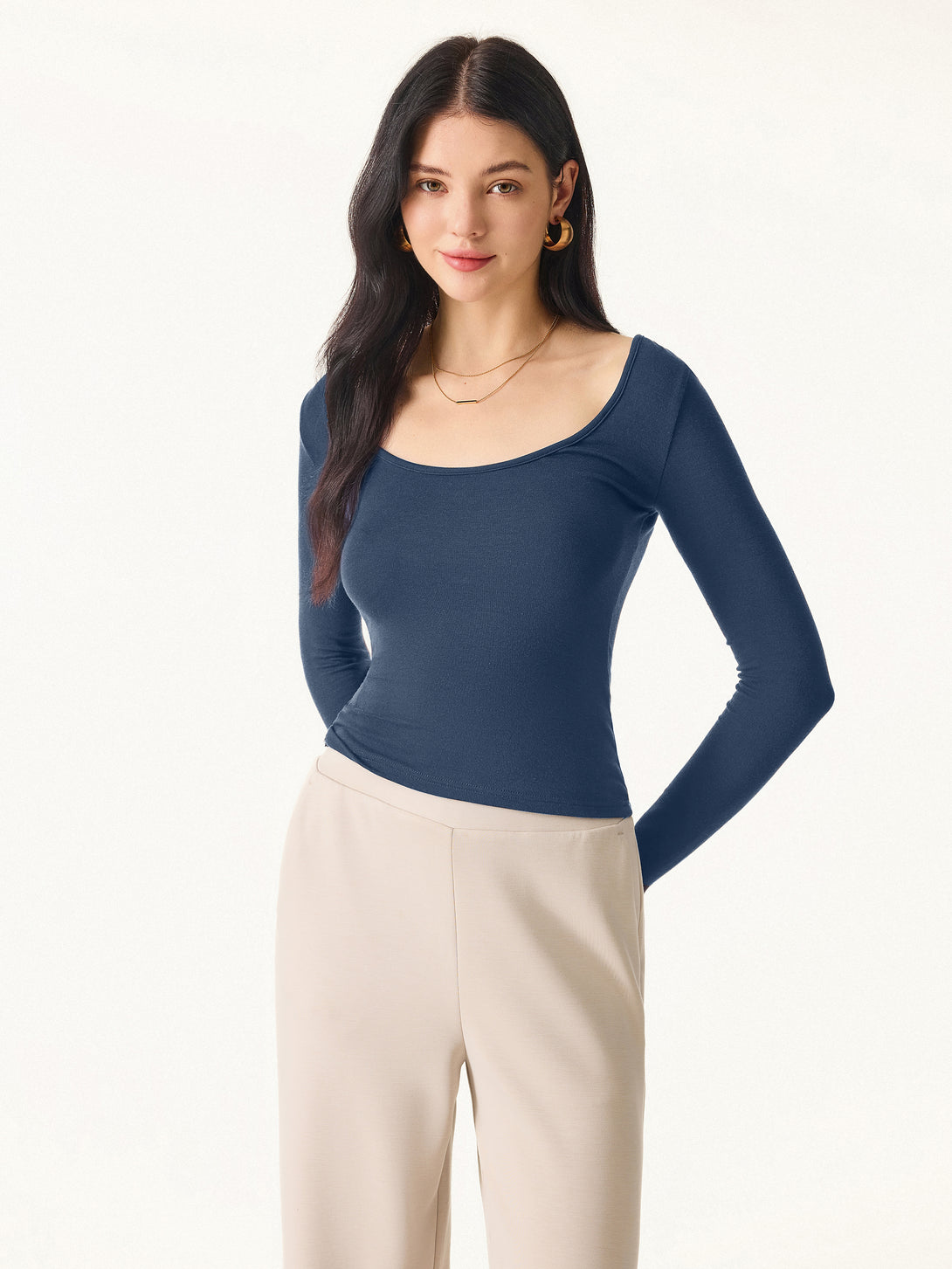 2Pcs Set Lyocell Cashmere Multi-Wear Long Sleeve Top with Thumbholes