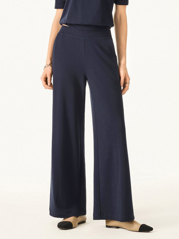 OGLmove Lyocell Wool Mid Rise Wide Leg Pull-on Pants with Pockets Petite Smoky Navy
