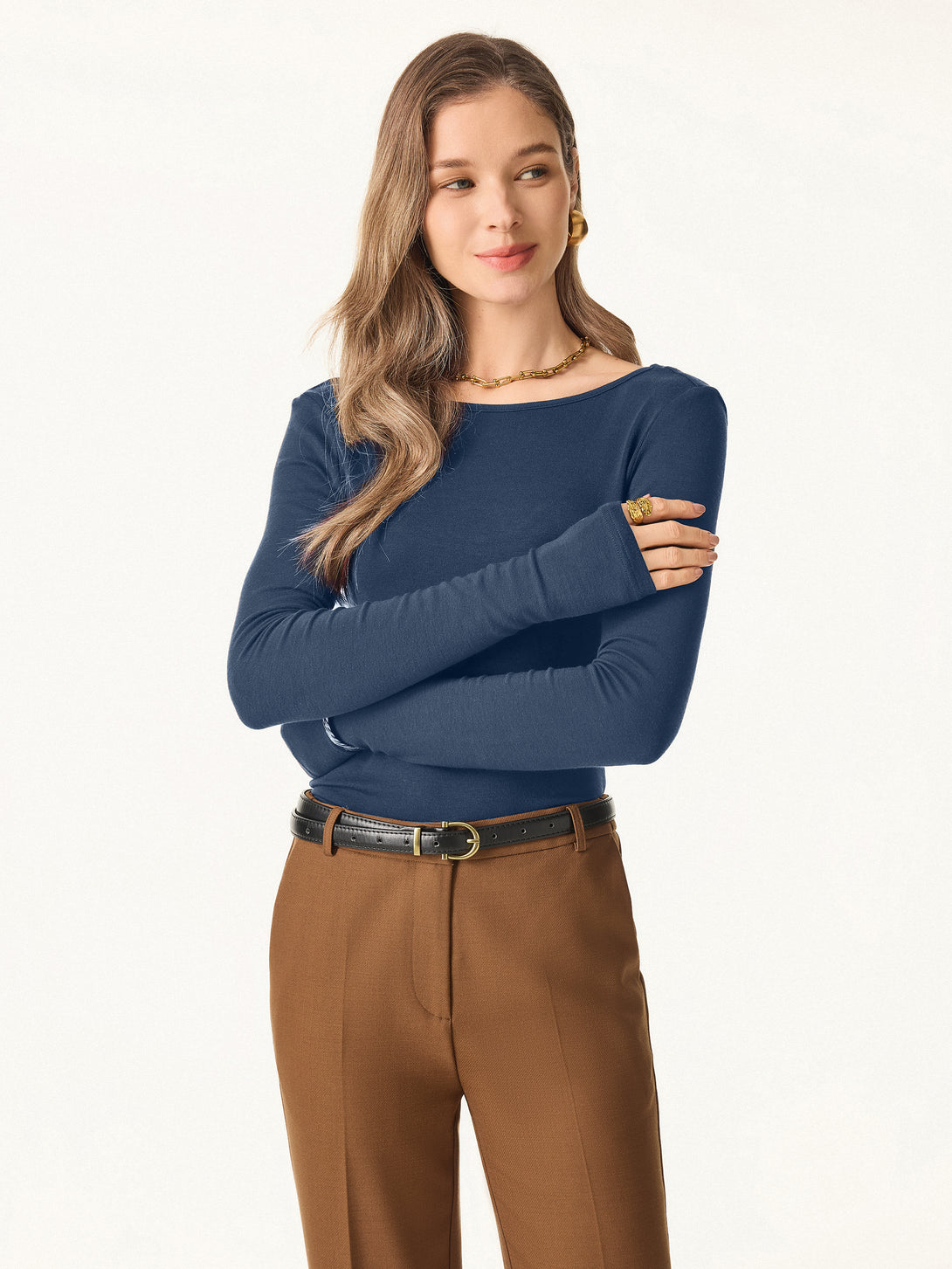 Essential Lyocell Cashmere Multi-Wear Long Sleeve Top with Thumbholes