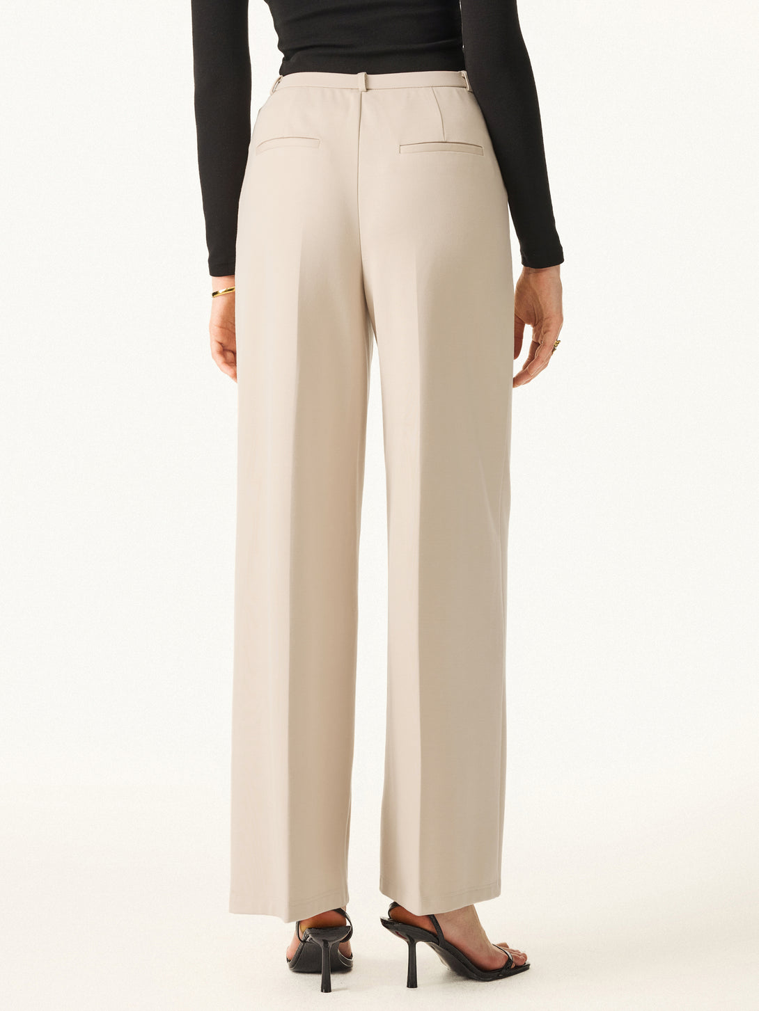 Wrinkle-Resistant High Rise Wide Leg Fly-Front Trousers with Pockets