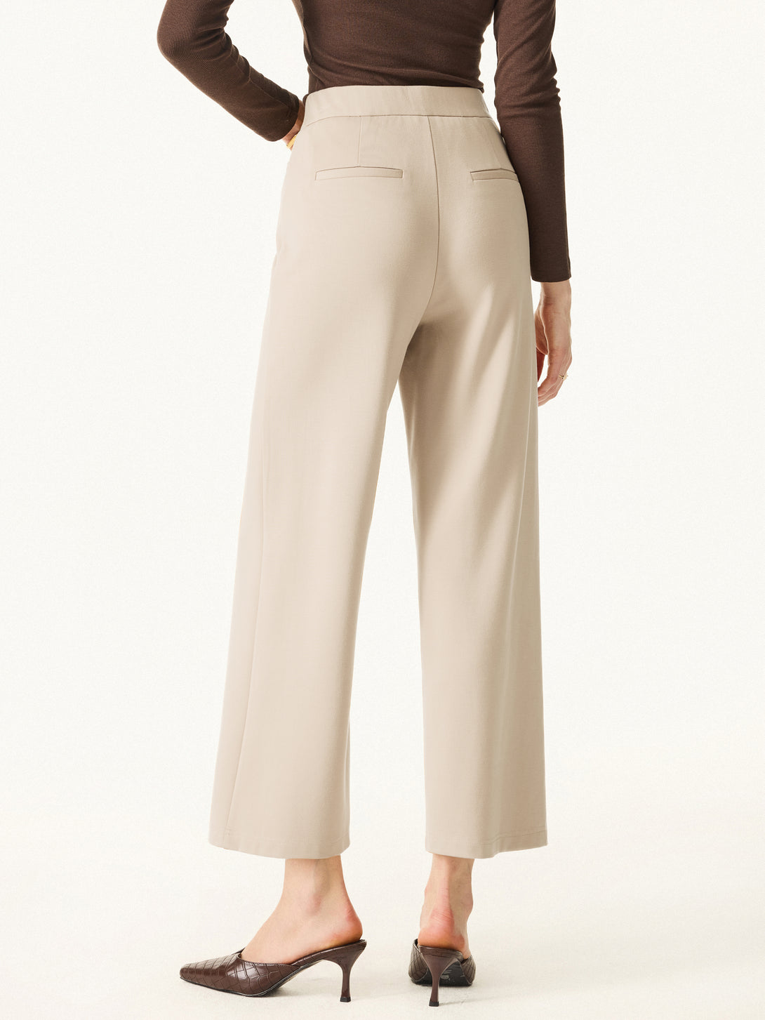 Petite High Rise Straight Leg Cropped Fly-Front Trousers with Pockets