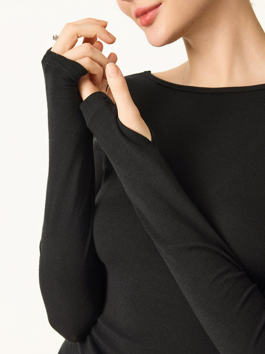 Essential Lyocell Cashmere Multi-Wear Long Sleeve Top with Thumbholes