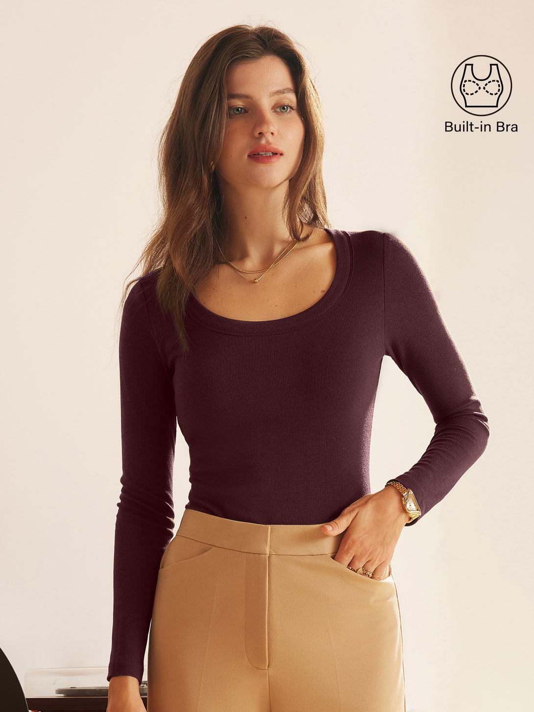 Essential Round Neck Ribbed Long Sleeve Brami