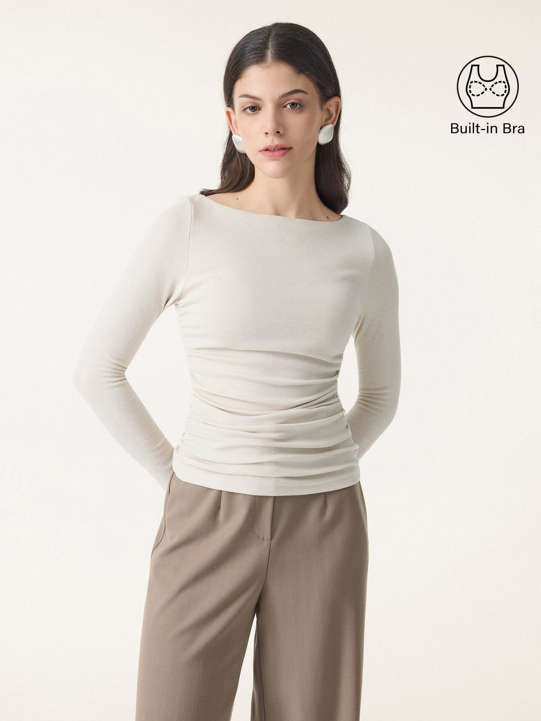 Light Warm Boatneck Ruched Brami Top