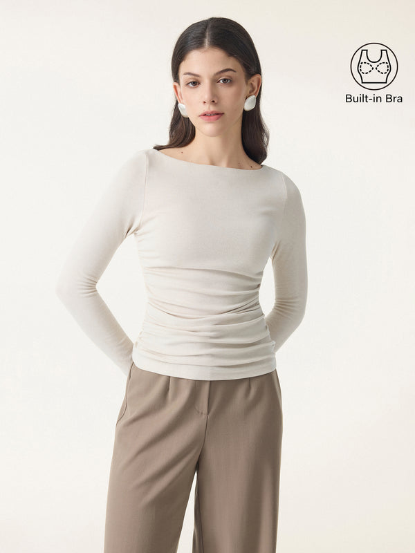 Light Warm Boatneck Ruched Brami Top