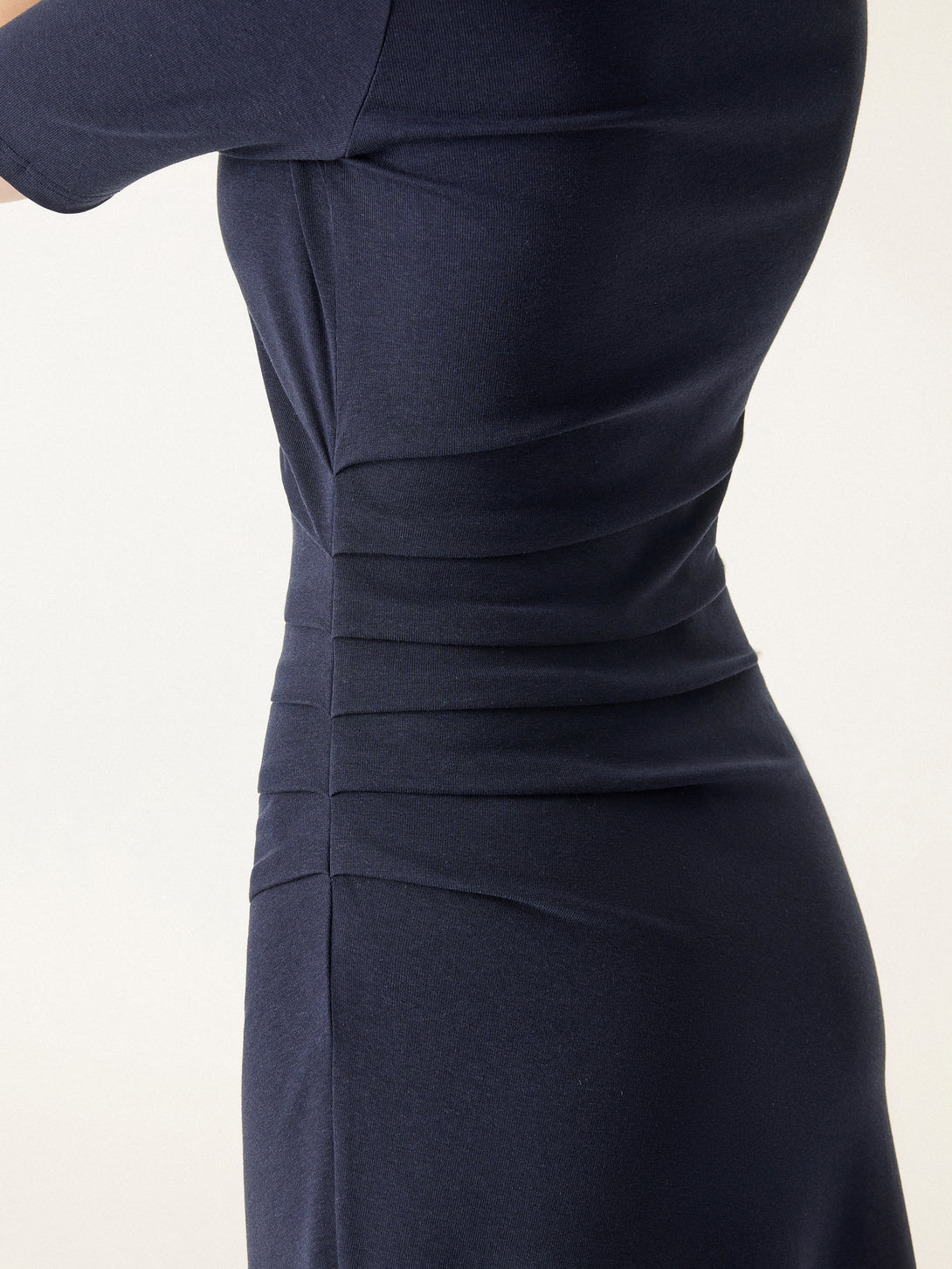 Mockneck Elbow Length Sleeve Tucked Midi Dress