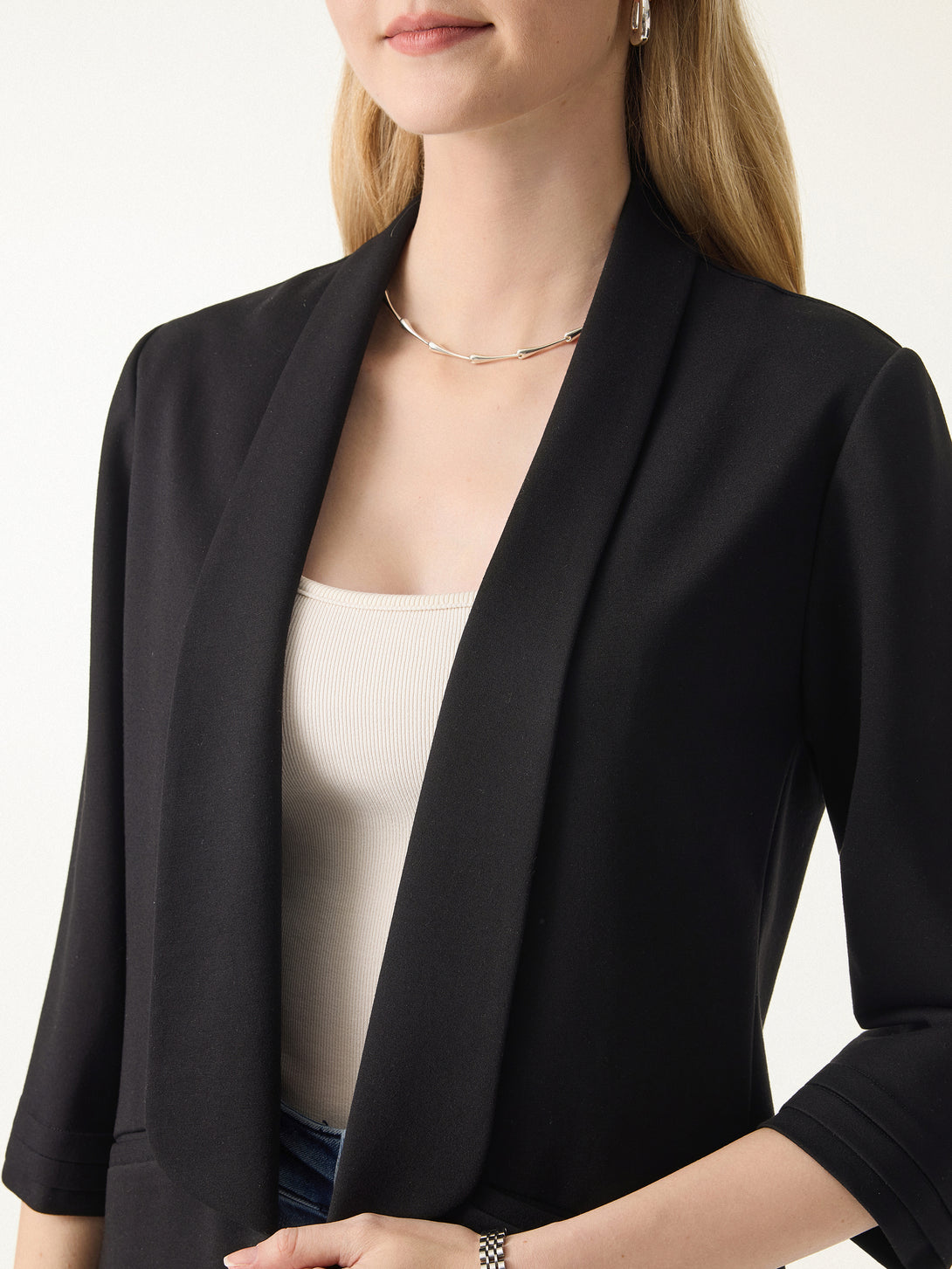 Stretch Ponte Shawl Lapel 3/4 Sleeve Blazer with Pockets