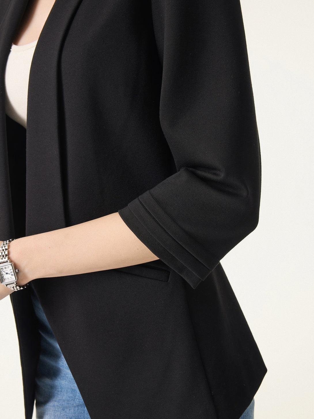 Stretch Ponte Shawl Lapel 3/4 Sleeve Blazer with Pockets