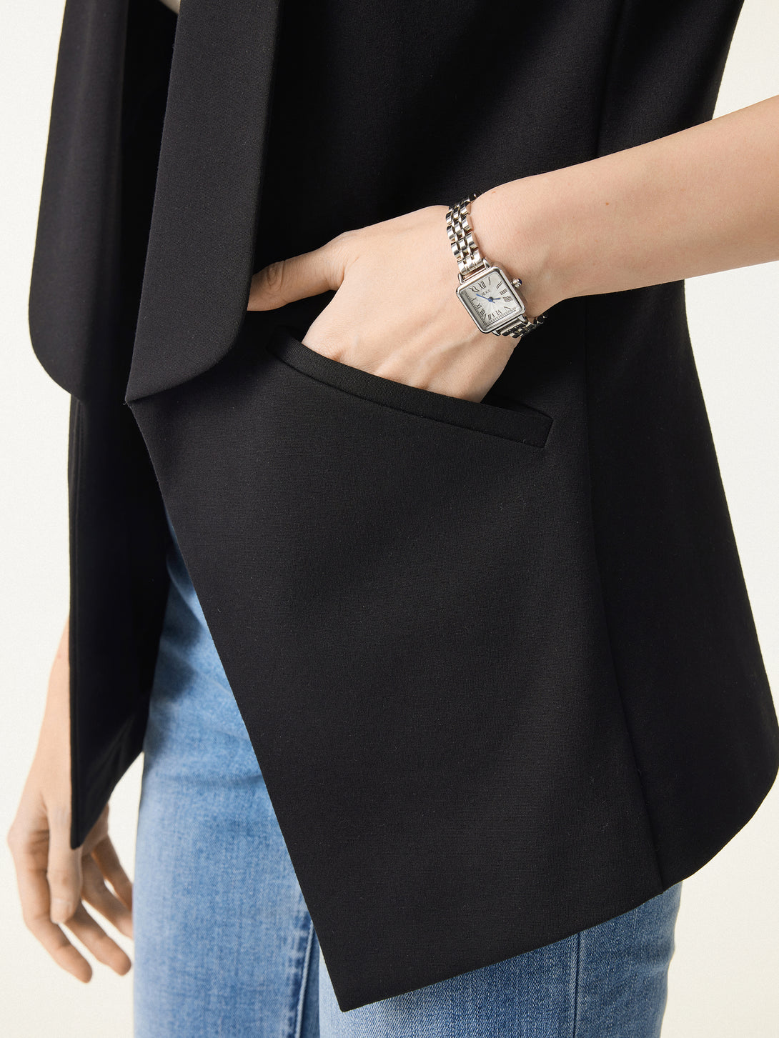 Stretch Ponte Shawl Lapel 3/4 Sleeve Blazer with Pockets