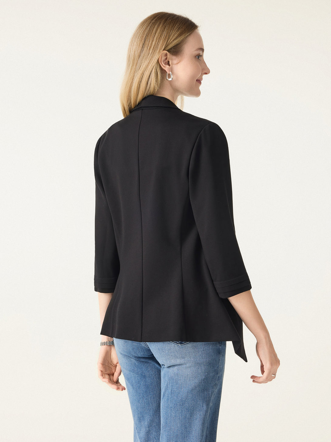 Stretch Ponte Shawl Lapel 3/4 Sleeve Blazer with Pockets