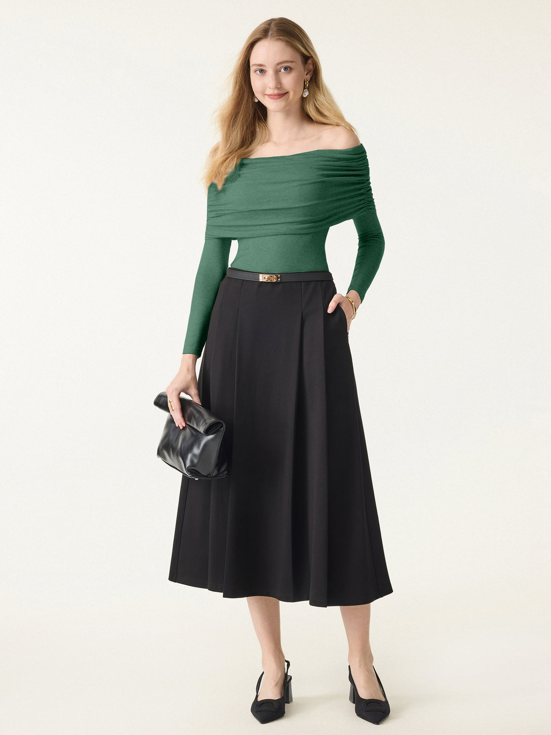 Lyocell Wool Ruched Off-Shoulder Brami Top