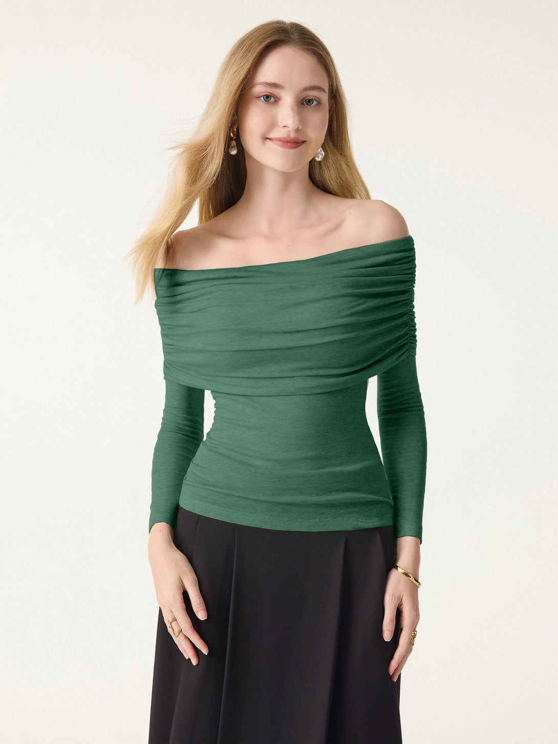 Lyocell Wool Ruched Off-Shoulder Brami Top