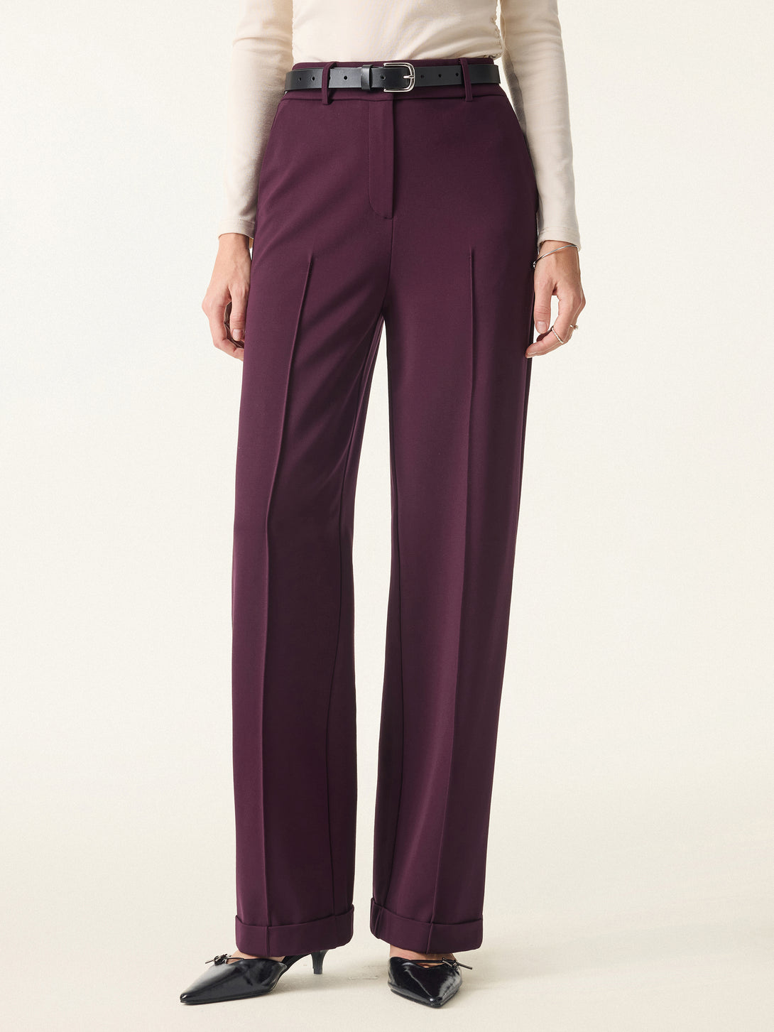Stretch Ponte High Rise Straight Leg Pintuck Trousers