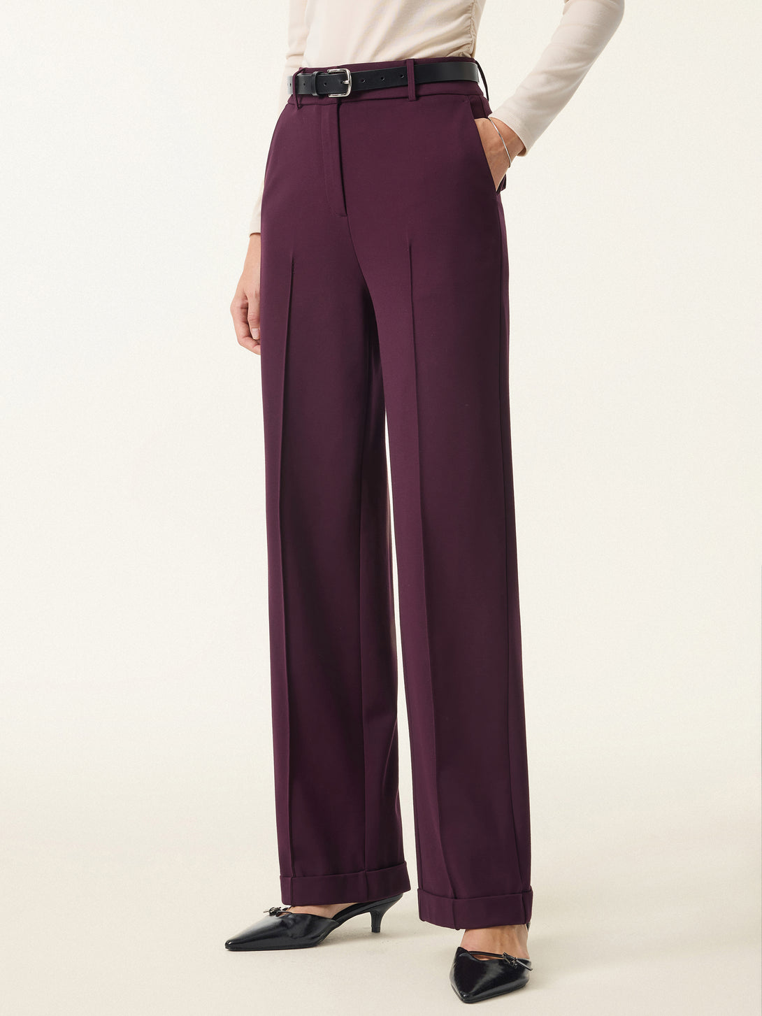 Stretch Ponte High Rise Straight Leg Pintuck Trousers