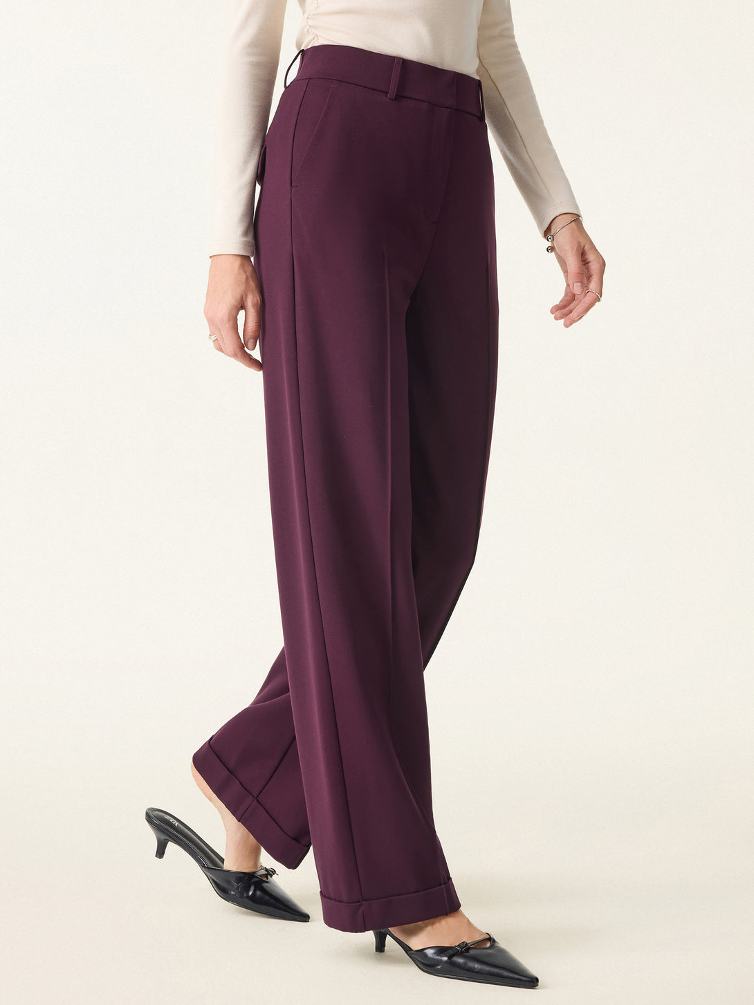 Stretch Ponte High Rise Straight Leg Pintuck Trousers