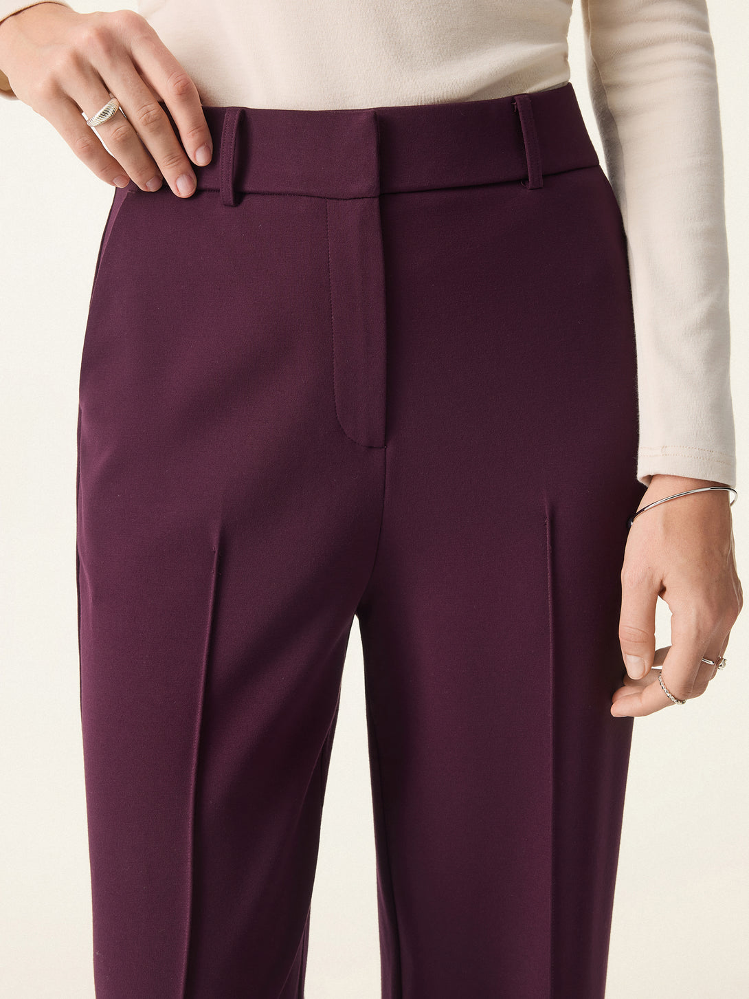 Stretch Ponte High Rise Straight Leg Pintuck Trousers