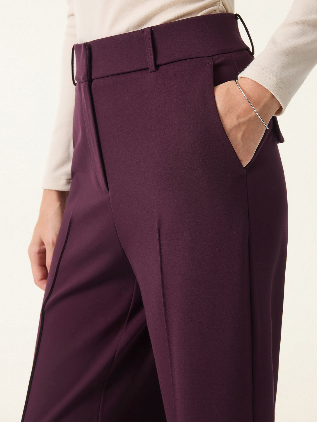 Stretch Ponte High Rise Straight Leg Pintuck Trousers