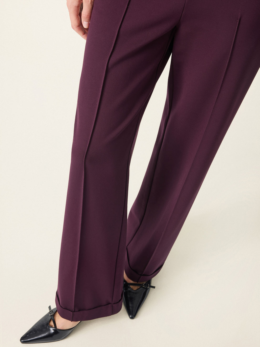 Stretch Ponte High Rise Straight Leg Pintuck Trousers