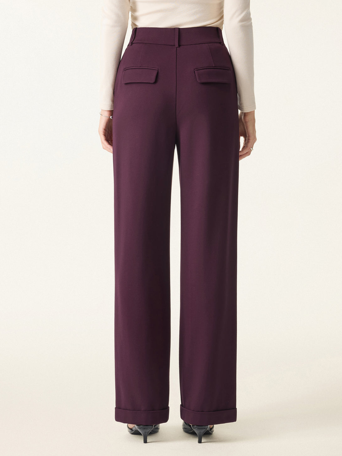 Stretch Ponte High Rise Straight Leg Pintuck Trousers