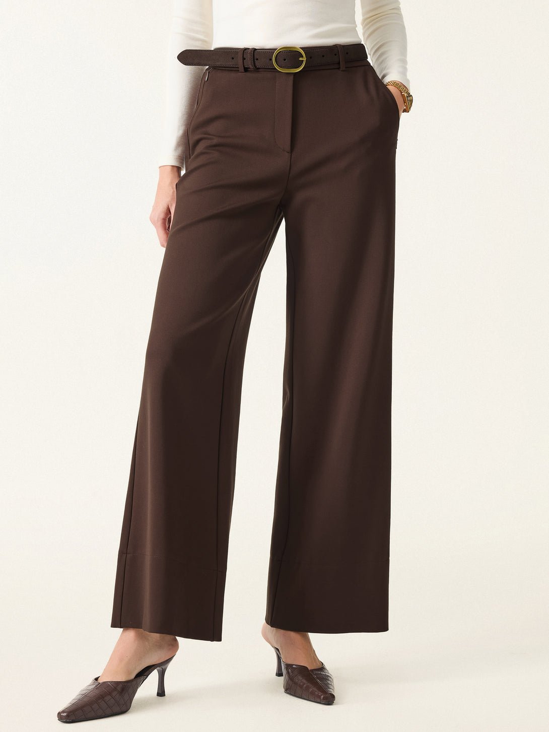High Rise Wide Leg Trousers with Zippered Pockets