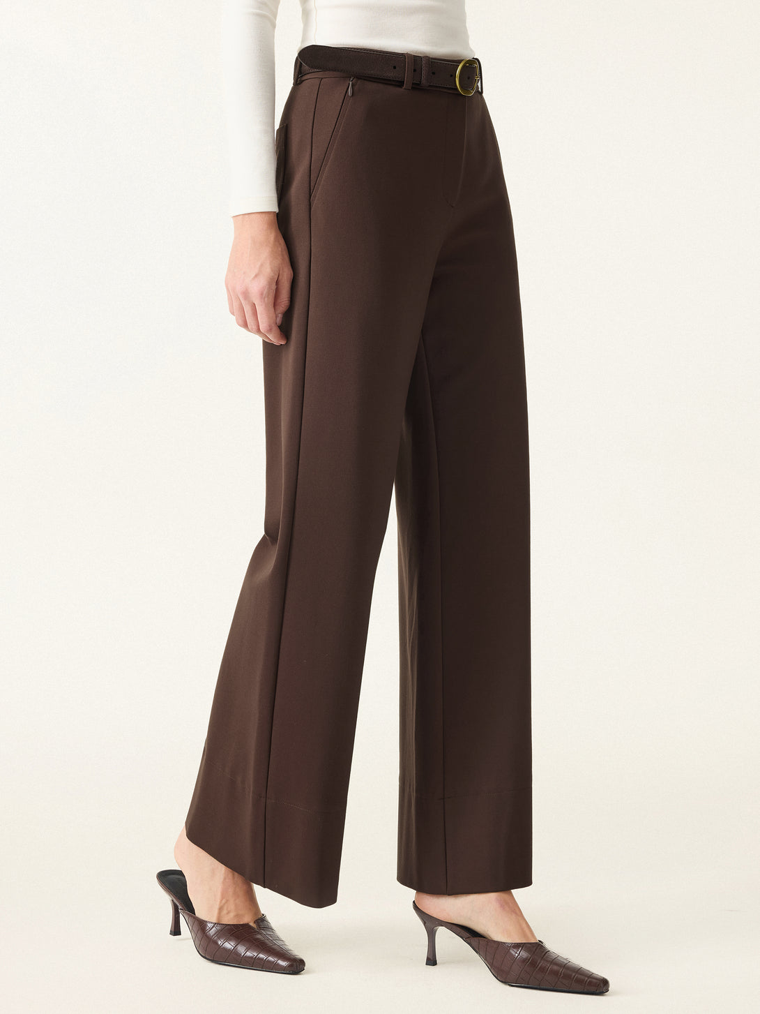 High Rise Wide Leg Trousers with Zippered Pockets