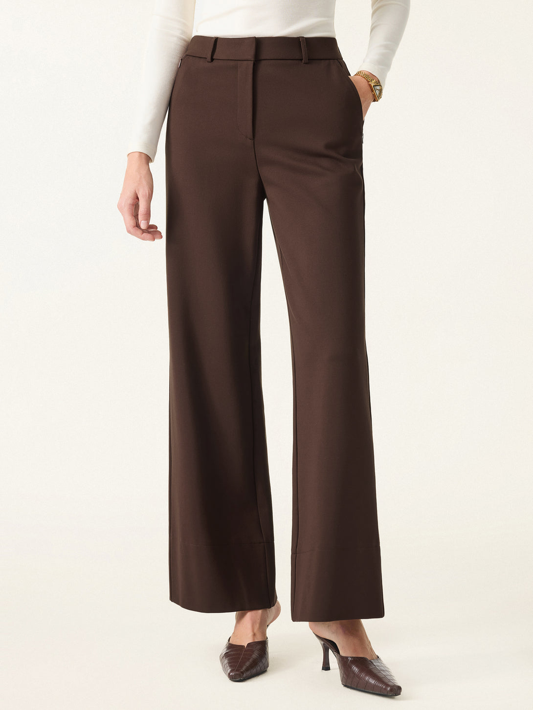 High Rise Wide Leg Trousers with Zippered Pockets