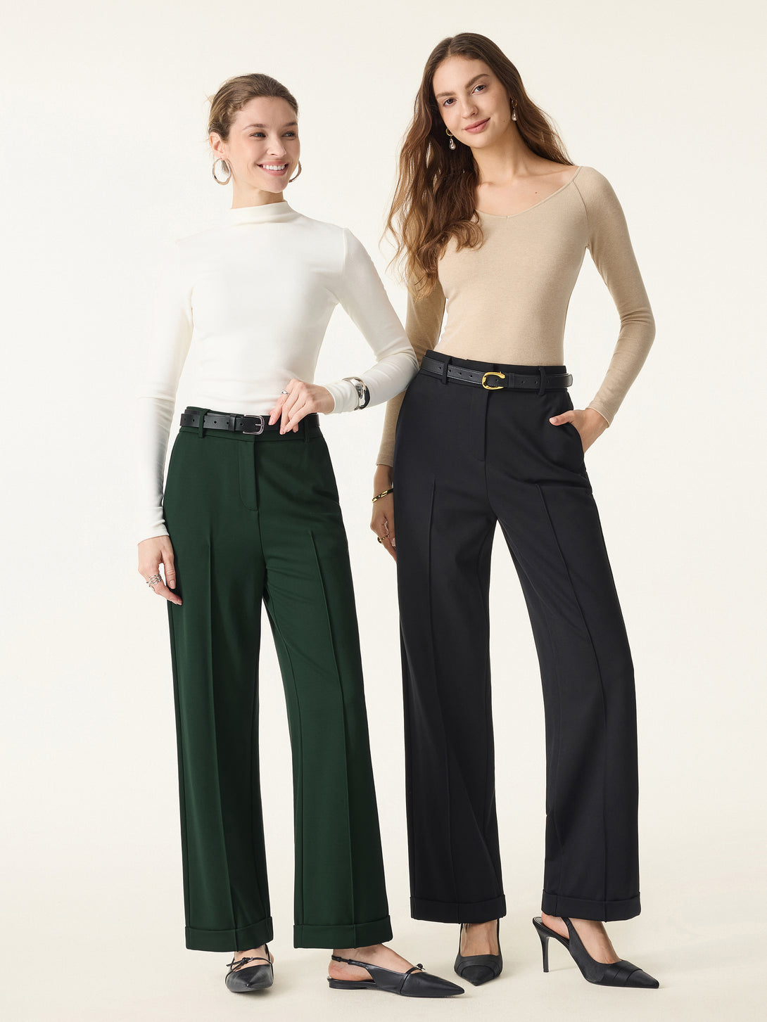 Stretch Ponte High Rise Straight Leg Pintuck Trousers