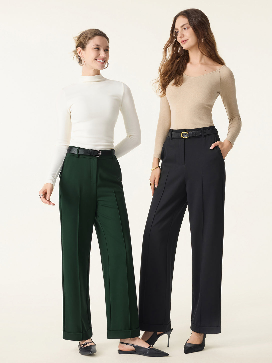 Stretch Ponte High Rise Straight Leg Pintuck Trousers