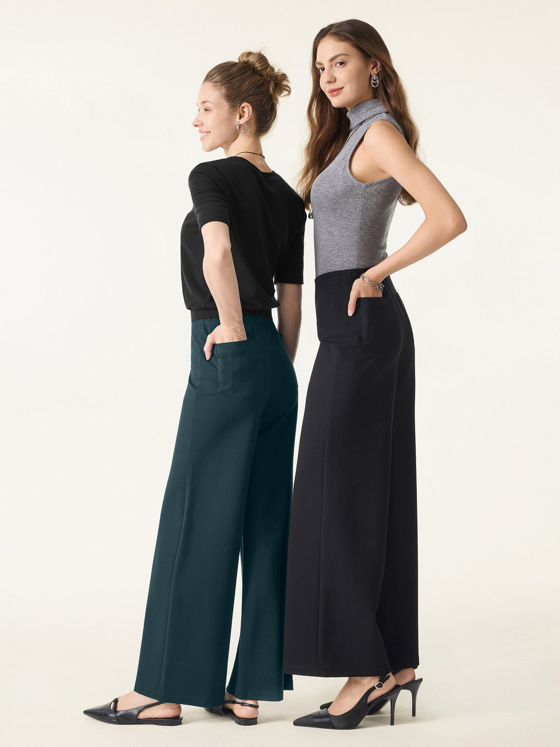 Tummy-Smooth Wide Leg Pull-on Pants with Pockets