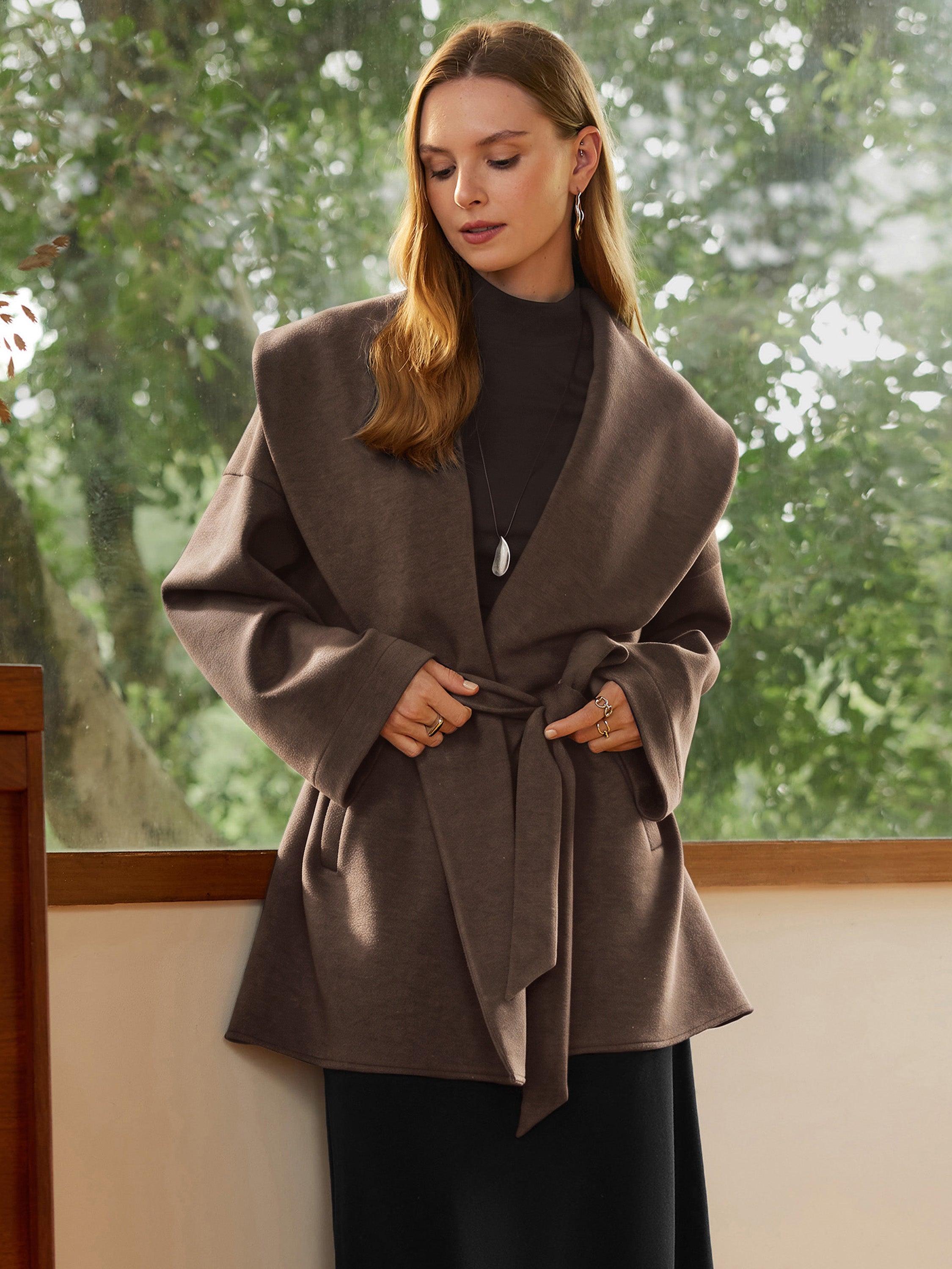 OGL Belted Shawl Collar Robe Jacket with Pockets – OGLmove