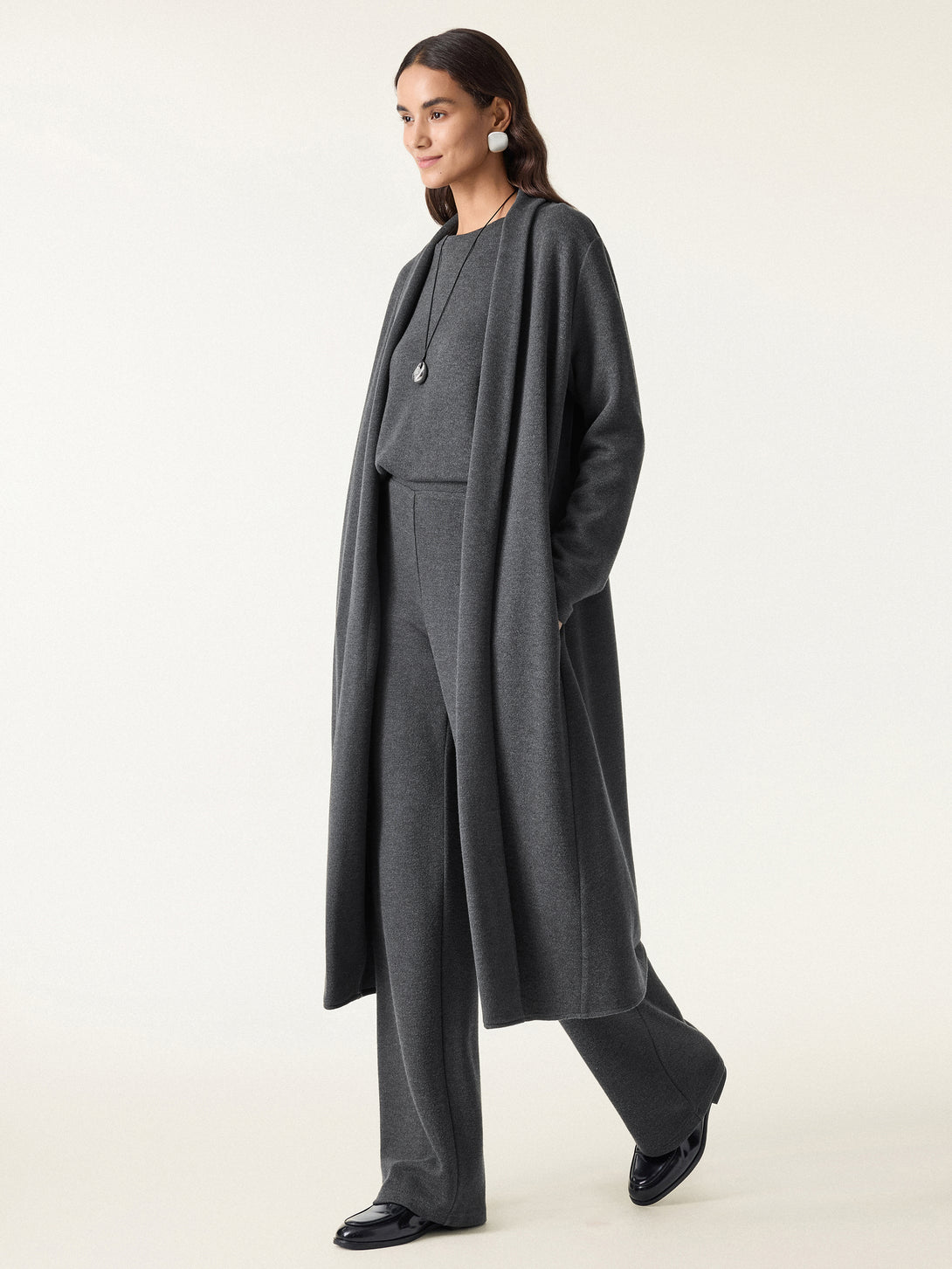 3Pcs Set Shawl Collar Cardigan & Crew Neck Top & Mid Rise Straight Leg Pants