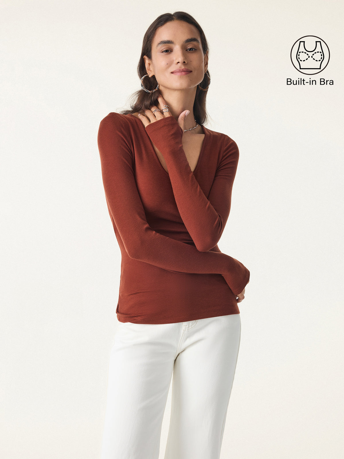 Lyocell Cashmere Scoop Neck Thumbhole Built Bra Top 3.0