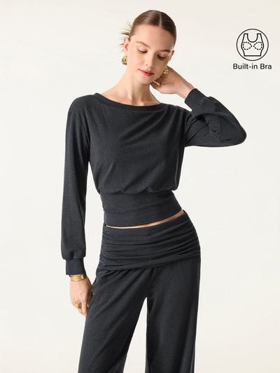 Non-Itchy Wool Blend Boatneck Brami Heather Black XS