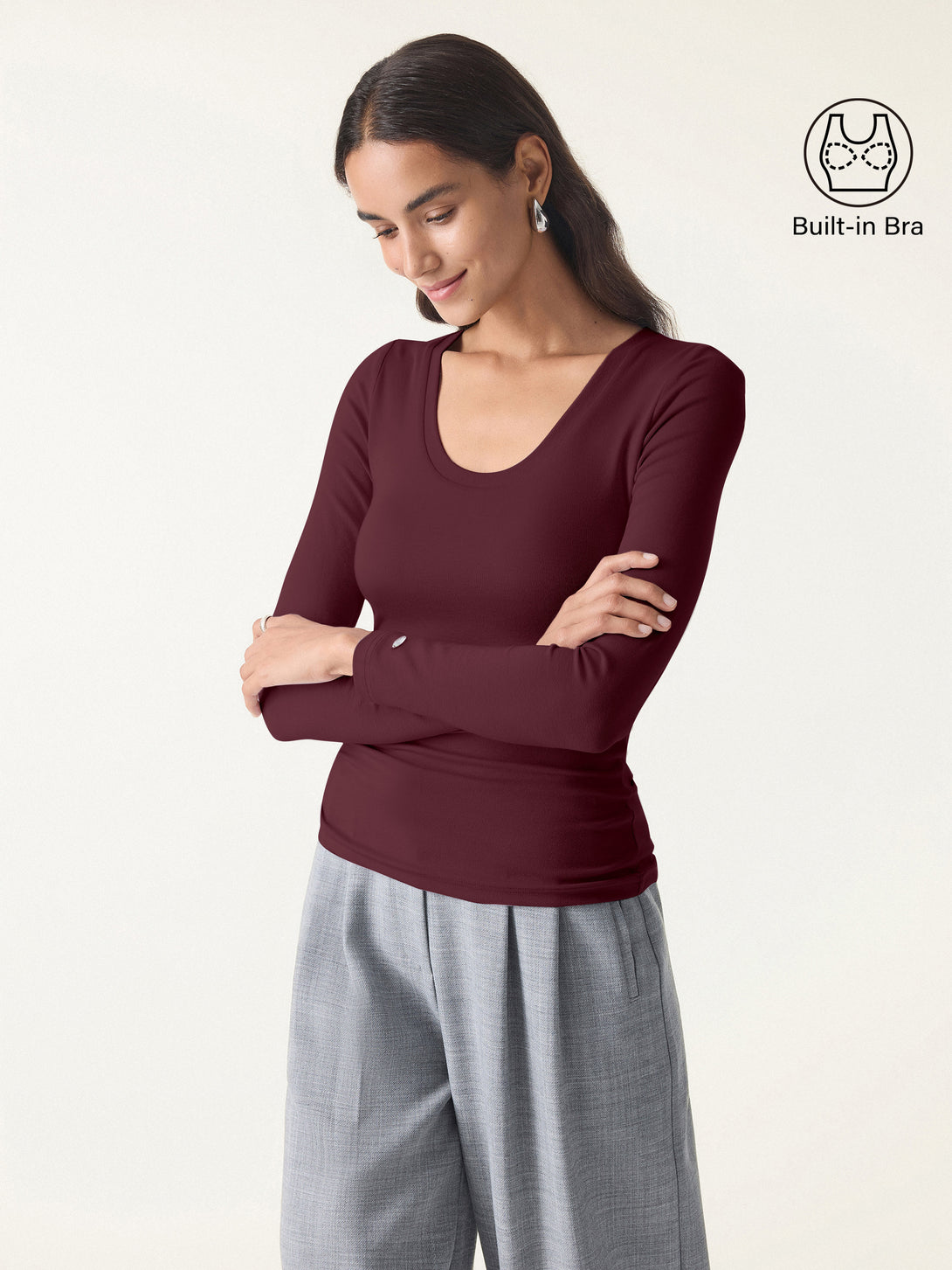 LiteWarm Round Neck Long Sleeve Brami Ruby XS