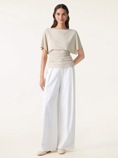 Effortless Boatneck Batwing Sleeve Side Ruched Top