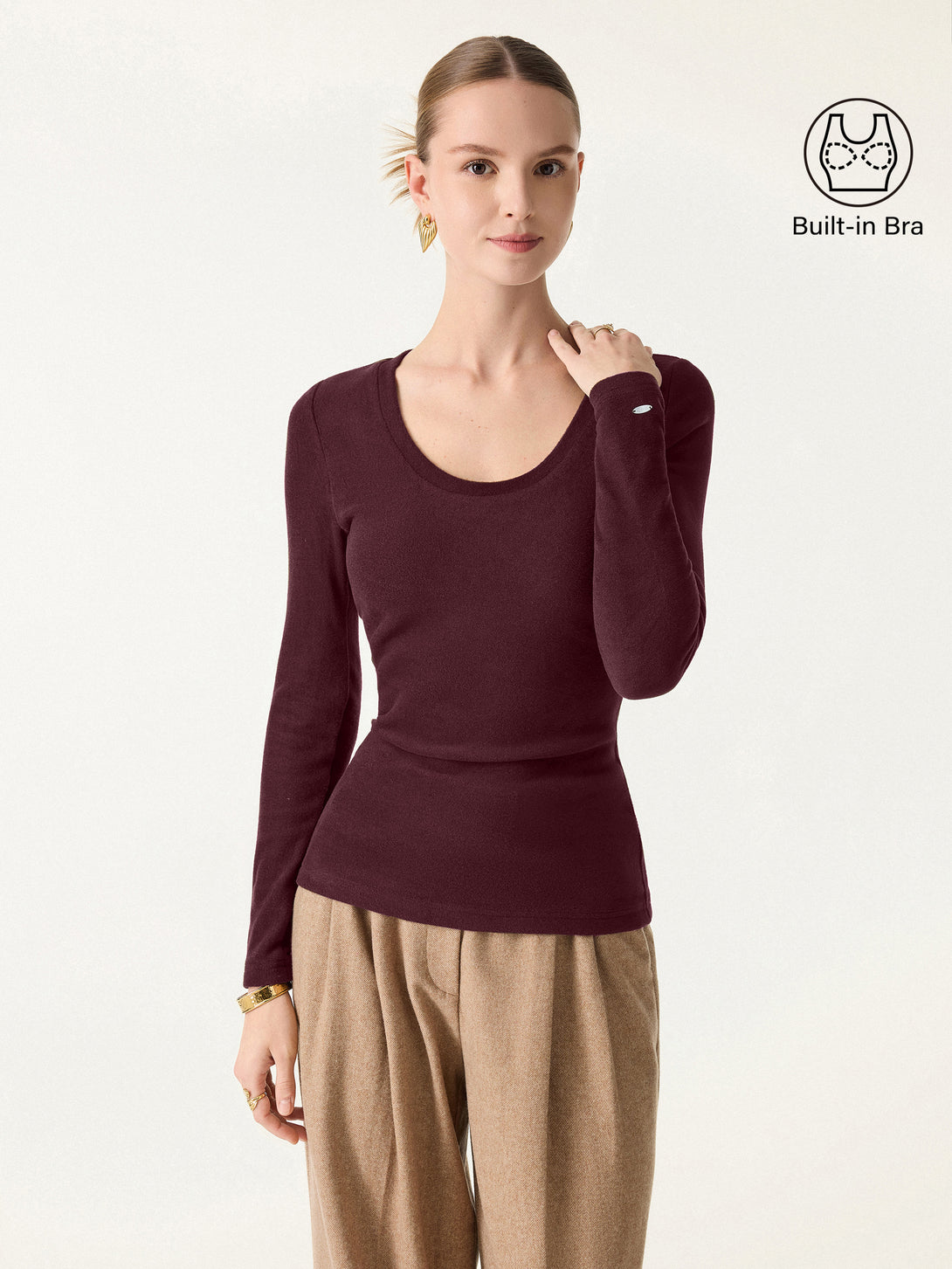 MaxWarm Round Neck Long Sleeve Brami Wine L
