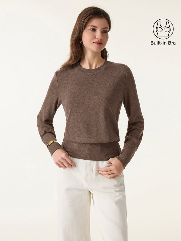 OGLmove Elevated Crewneck Brushed Brami with Banded Hem