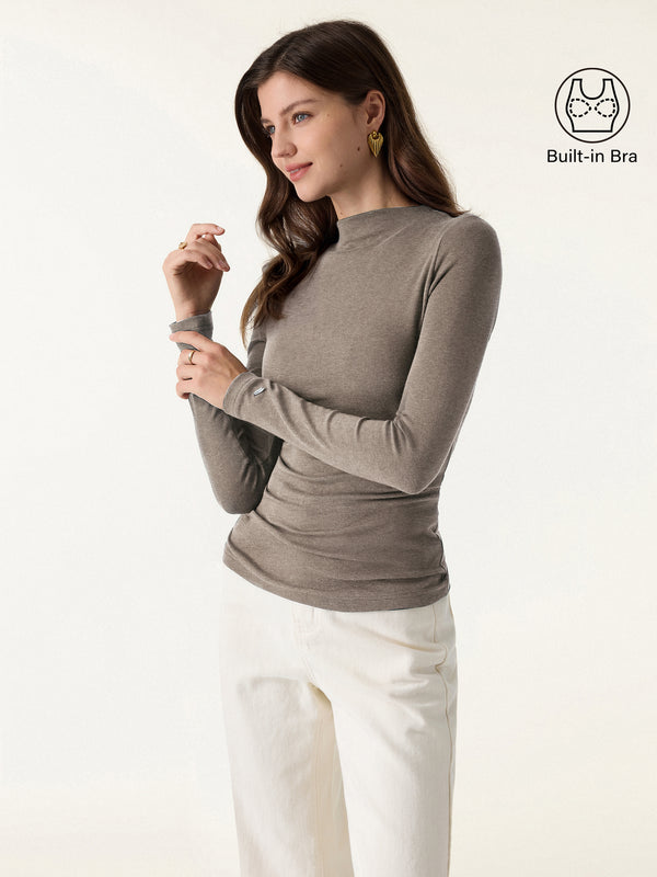 OGLmove LiteWarm Mockneck Long Sleeve Built-In Bra Top 3.0 Heather Dove XXS