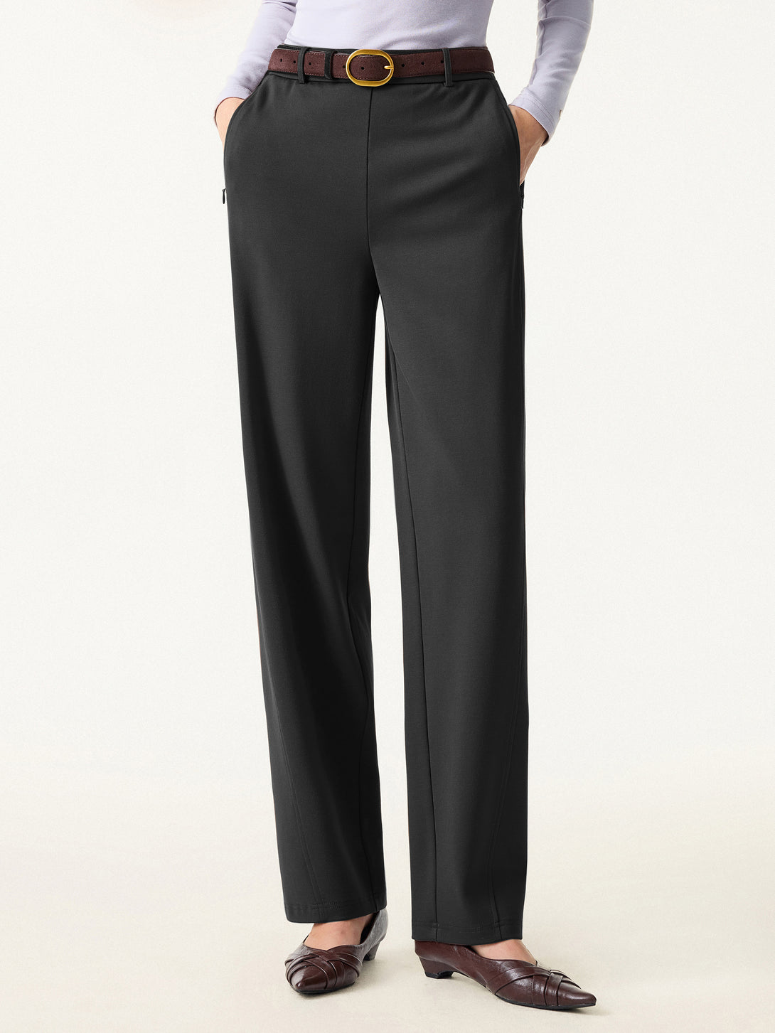 Mid Rise Barrel Leg Pull-on Pants with Pockets Regular Black