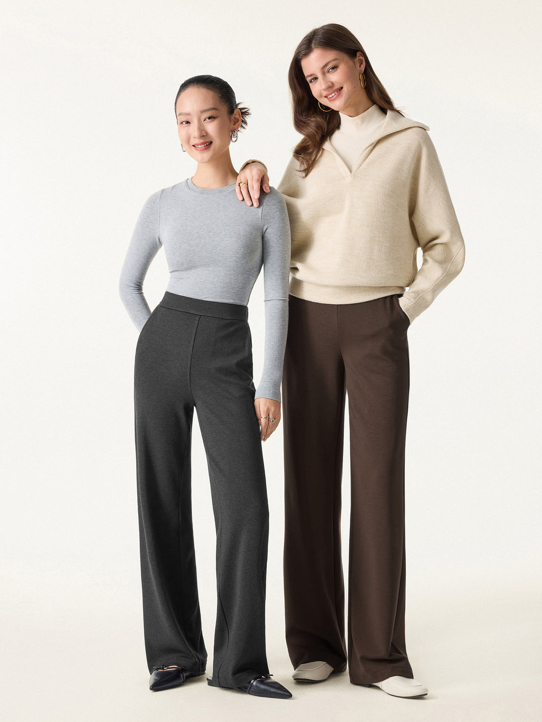 Brushed Stretch High Rise Slim Straight Pull-on Pants with Pockets