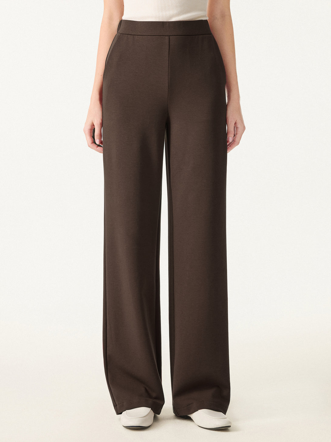 Brushed Stretch High Rise Slim Straight Pull-on Pants with Pockets