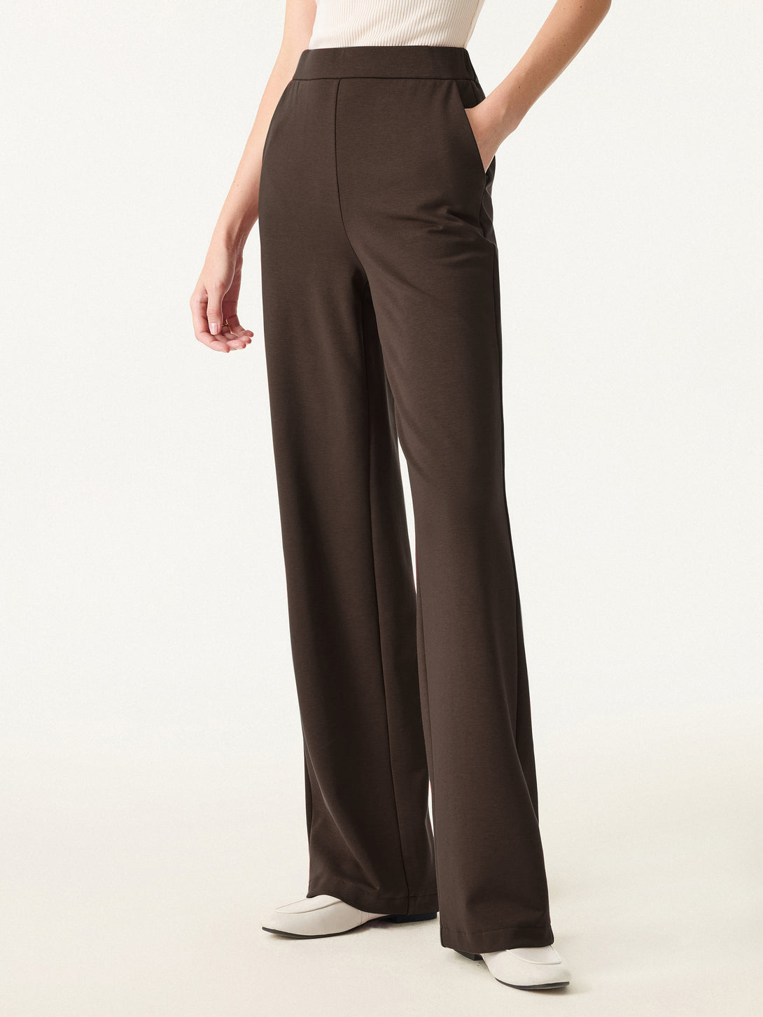 Brushed Stretch High Rise Slim Straight Pull-on Pants with Pockets