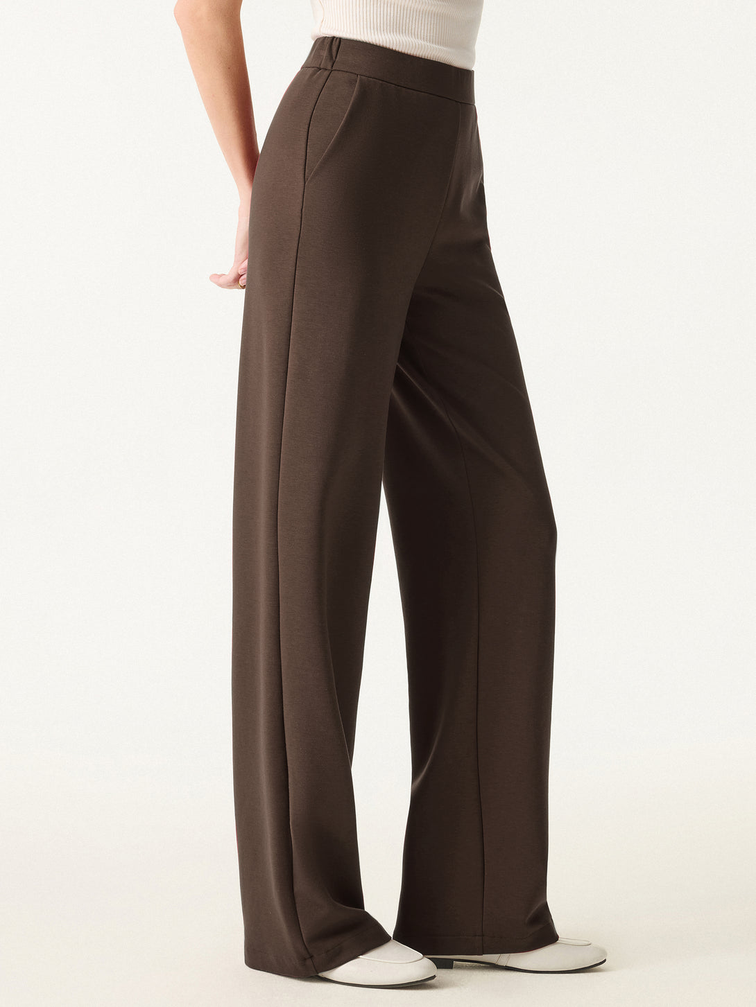 Brushed Stretch High Rise Slim Straight Pull-on Pants with Pockets