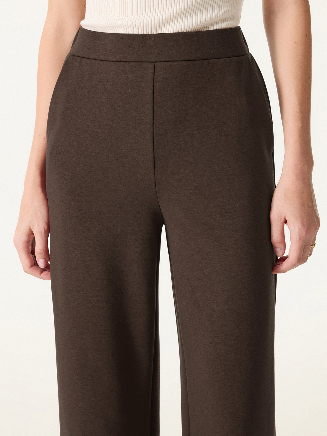 Brushed Stretch High Rise Slim Straight Pull-on Pants with Pockets
