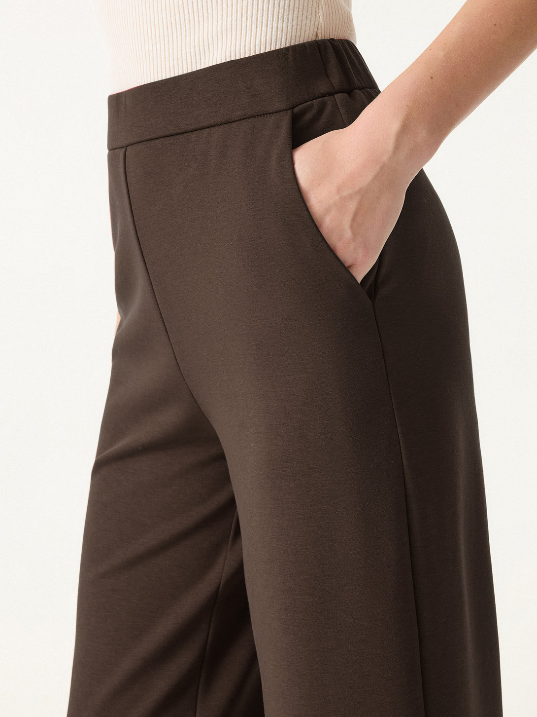 Brushed Stretch High Rise Slim Straight Pull-on Pants with Pockets