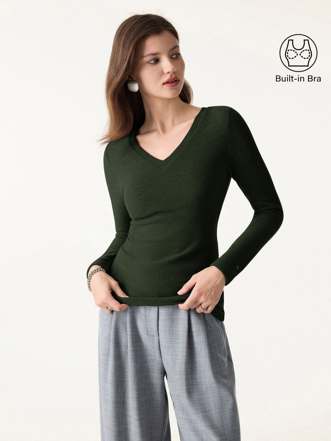 MaxWarm V-Neck Long Sleeve Brami Green Forest XS