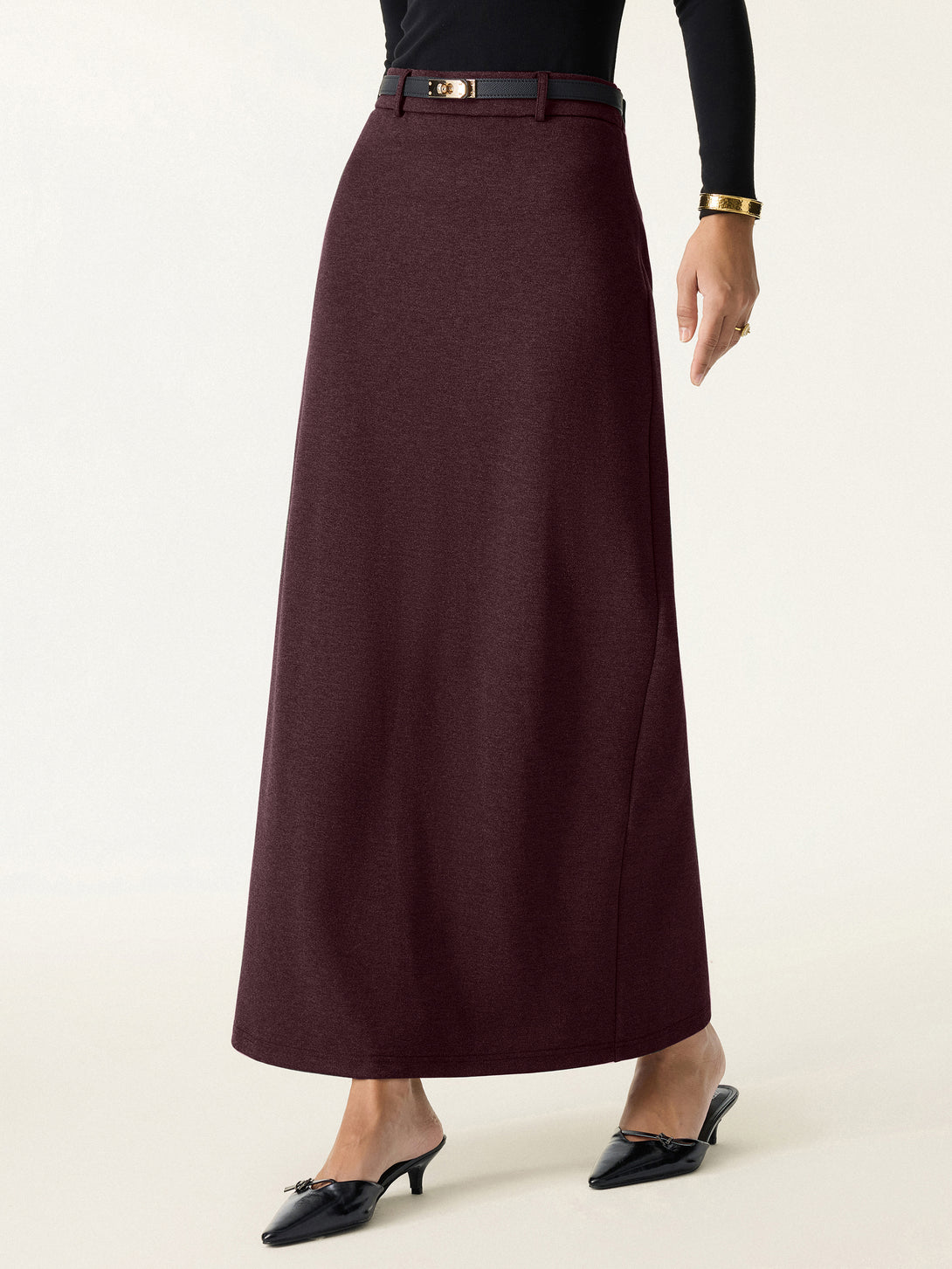 Stretchy Mid Rise Pencil Midi Skirt with Slit