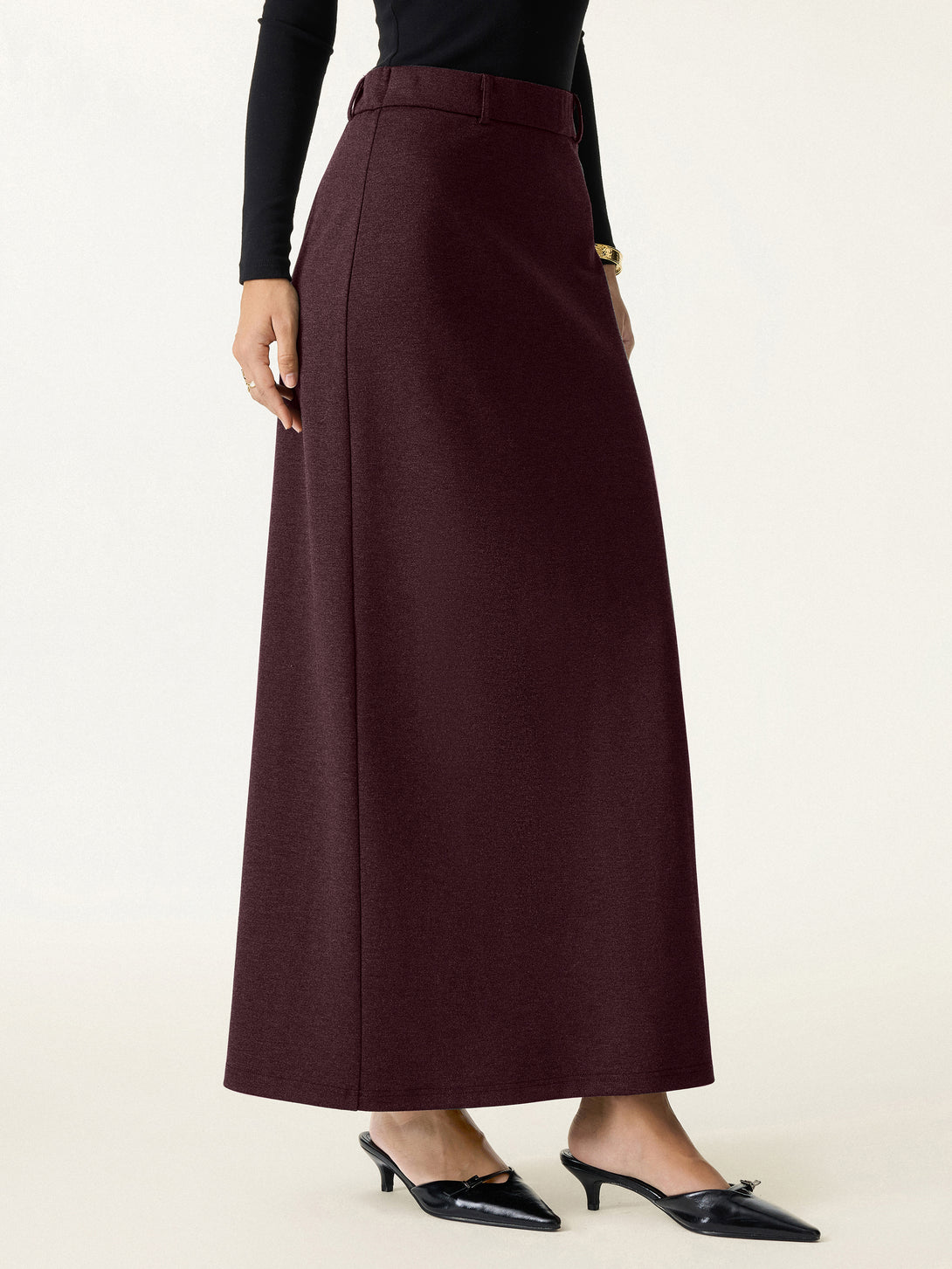 Stretchy Mid Rise Pencil Midi Skirt with Slit