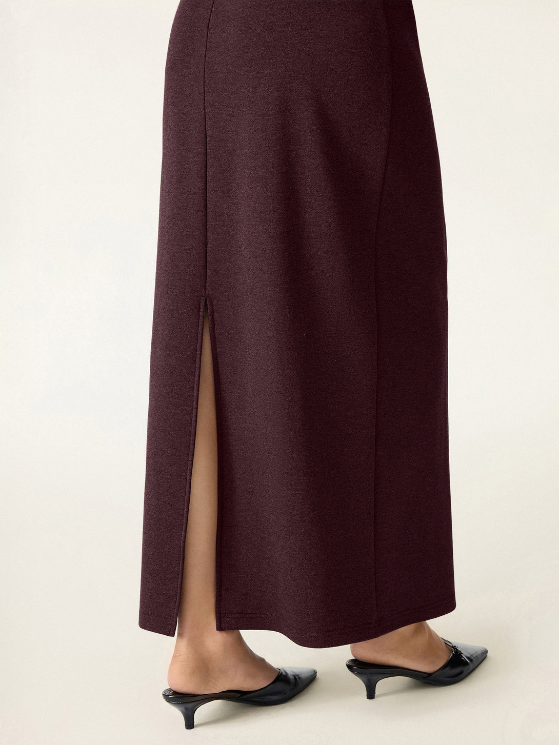 Stretchy Mid Rise Pencil Midi Skirt with Slit