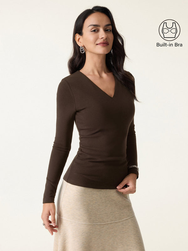 Eco-Mousse® V-Neck Long Sleeve Side-Tuck Bra Top